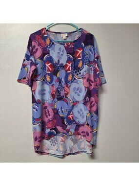 LuLaRoe Disney Irma Womens Size XS Mickey Mouse Tunic Shirt Purple Short Sleeve‎